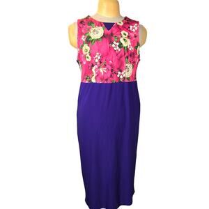 Patrick Kdep Purple Floral Colorblock Midi Dress Statement Garden Party Colorful